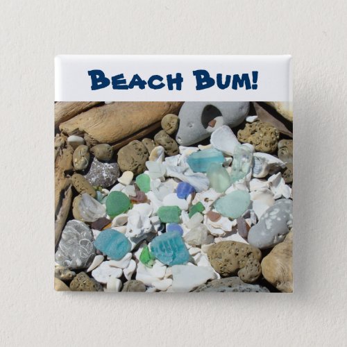 Beach Bum buttons Blue Sea Glass Driftwood Fossil