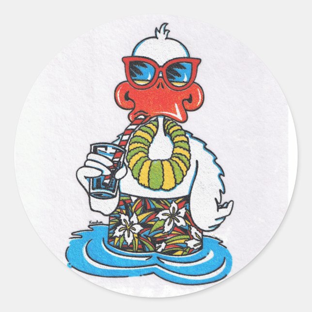 Beach Bum Duck Classic Round Sticker (Front)