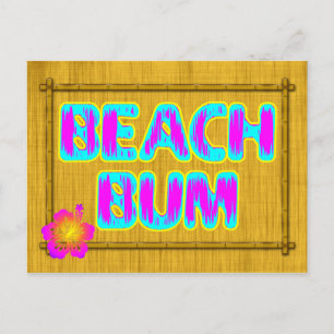 Beach Bum Funny Saying Pink and Teal Postcard