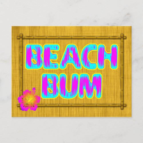 Beach Bum Funny Saying Pink and Teal Postcard