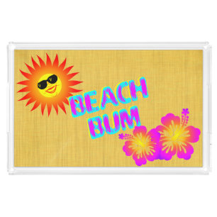 Beach Bum Hibiscus Flower and Sun Serving Tray