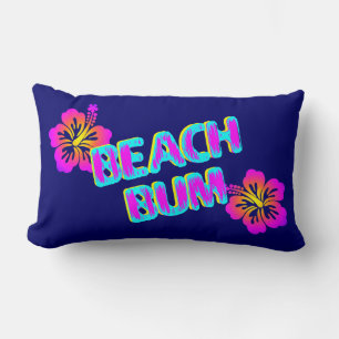 Beach Bum Hibiscus Flower Blue Pillow