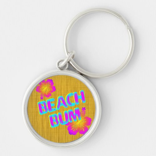 Beach Bum Hibiscus Flower Pink and Teal Keychain
