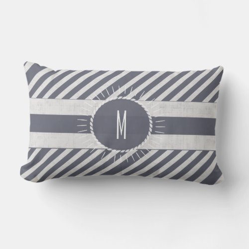 Beach Bum Navy Blue Striped with Monogram Lumbar Pillow