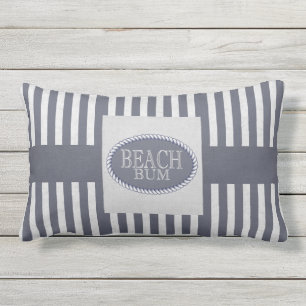 Beach Bum Navy Blue Striped with Monogram Lumbar Pillow