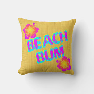 Beach Bum Pink Hibiscus Flower Pillow