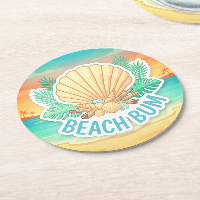 Beach Bum Round Paper Coaster (Angled)