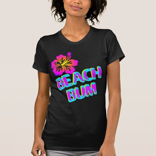 Beach Bum Saying Plumeria Flower T-Shirt (Front)
