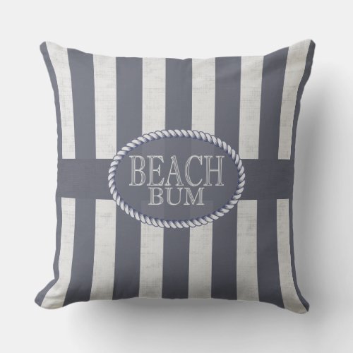 Beach Bum Seas the Day Blue and White Nautical Throw Pillow