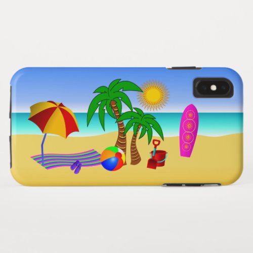 Beach Bum Sun Sea Surf Scene Cute Fun Tough iPhone XS Max Case