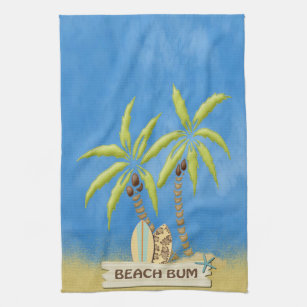Beach Scene Kitchen Hand Towels Zazzle Beach Surfboards Palm Trees And Sand Hand Towel