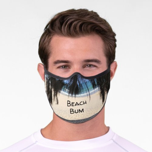 Beach Bum Text on Beach Background Face Mask