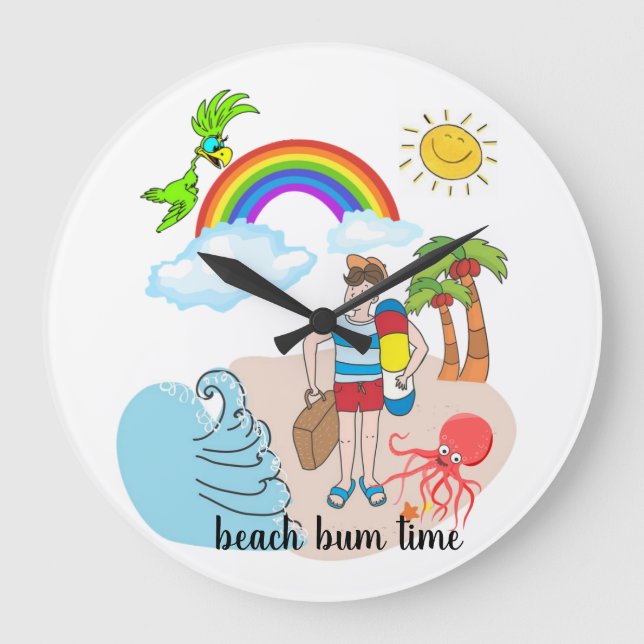 Beach Bum Time Octopus Ocean Wave Clock (Front)