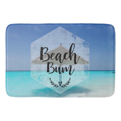 Beach Bum Typography _ Umbrella on Tropical Beach Bath Mat