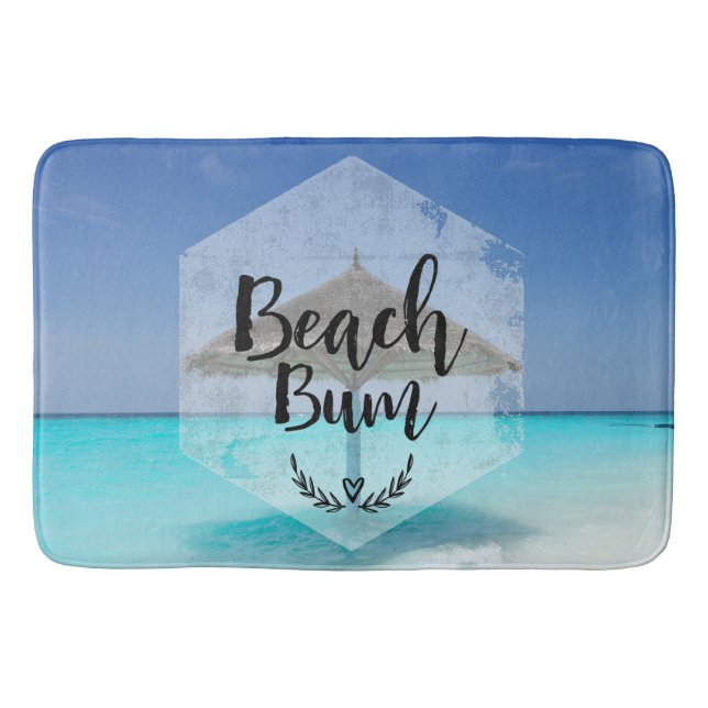 Beach Bum Typography - Umbrella on Tropical Beach Bath Mat (Front)