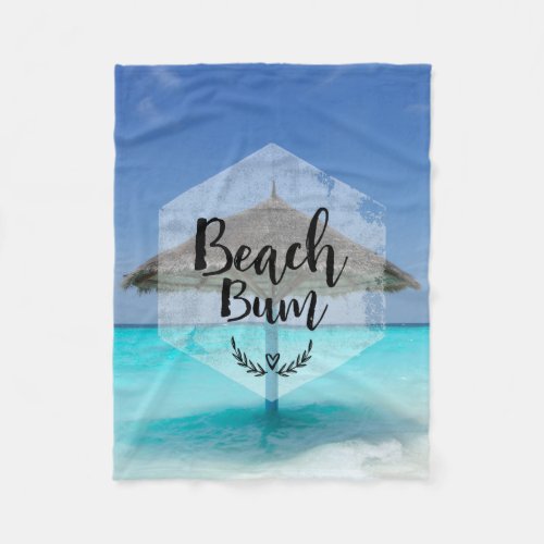 Beach Bum Typography _ Umbrella on Tropical Beach Fleece Blanket