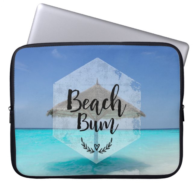 Beach Bum Typography - Umbrella on Tropical Beach Laptop Sleeve (Front)