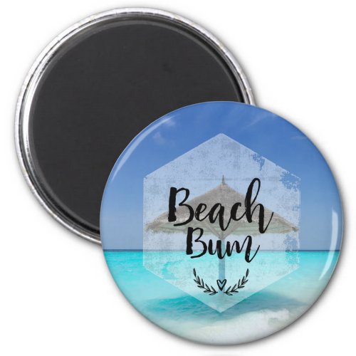 Beach Bum Typography _ Umbrella on Tropical Beach Magnet