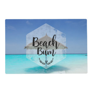 Beach Bum Typography - Umbrella on Tropical Beach Placemat