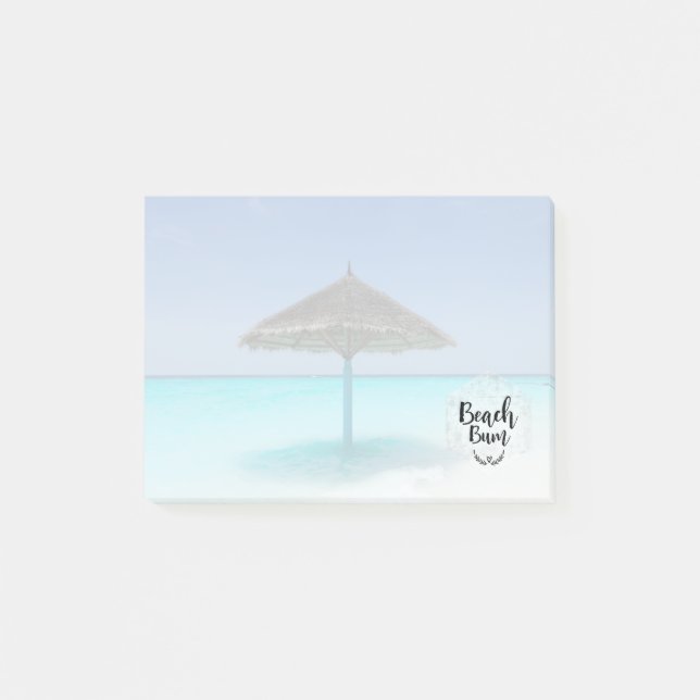 Beach Bum Typography - Umbrella on Tropical Beach Post-it Notes (Front)