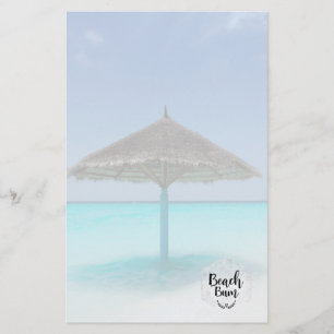 Beach Bum Typography - Umbrella on Tropical Beach Stationery