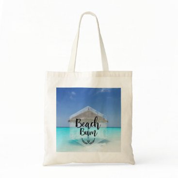 Beach Bum Typography - Umbrella on Tropical Beach Tote Bag Beach Bum Typography - Umbrella on Tropical Beach Tote Bag