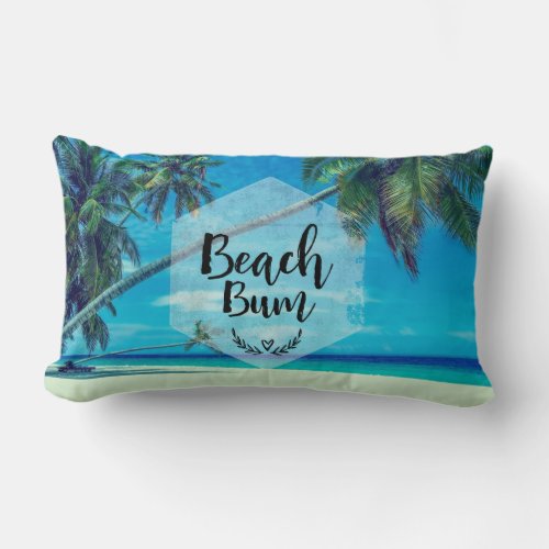 Beach Bum Typography With Tropical Palm Trees Lumbar Pillow