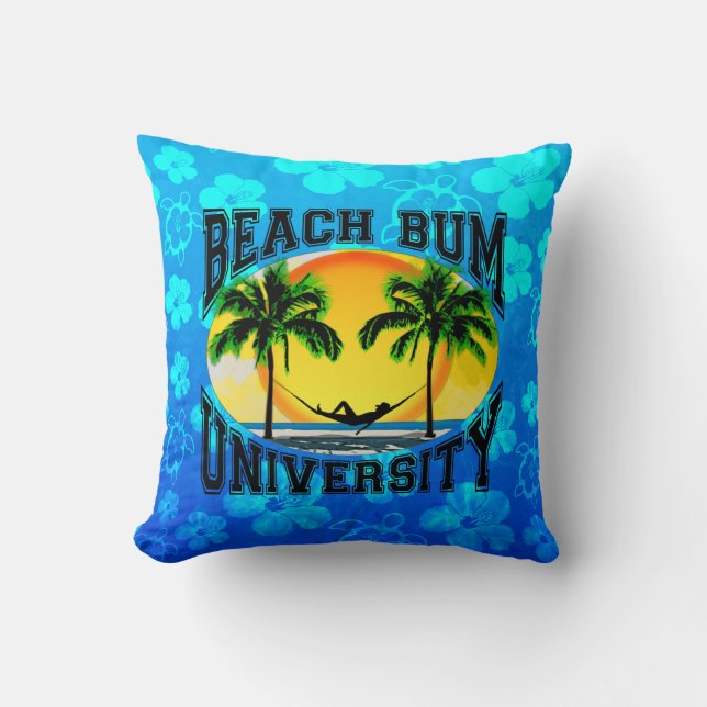 Beach Bum University Throw Pillow (Front)