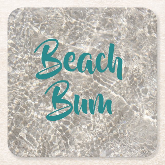 Beach bum water beach sand square paper coaster (Front)