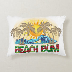 Beach Bum   Watermelon, Ocean Waves & Tropical Sun Accent Pillow