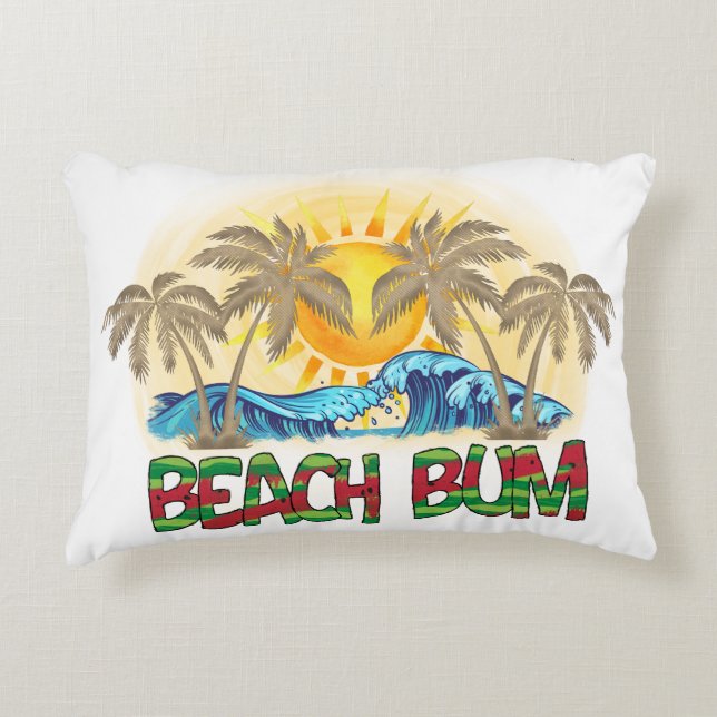 Beach Bum | Watermelon, Ocean Waves & Tropical Sun Accent Pillow (Front)