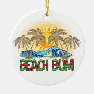 Beach Bum Watermelon, Ocean Waves & Tropical Sun Ceramic Ornament