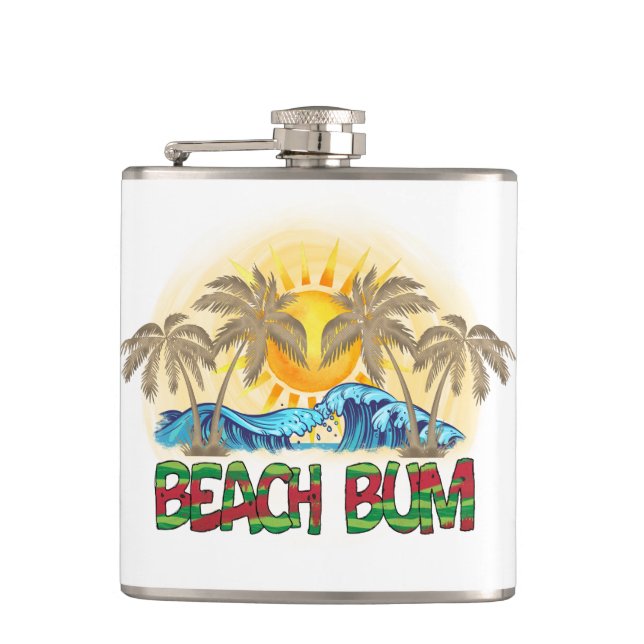Beach Bum | Watermelon, Ocean Waves & Tropical Sun Flask (Front)