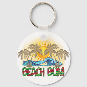 Beach Bum Watermelon, Ocean Waves & Tropical Sun Keychain