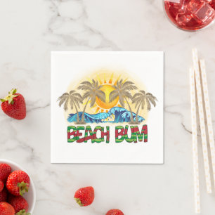 Beach Bum Watermelon, Ocean Waves & Tropical Sun Napkins