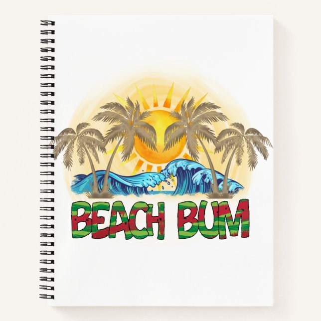 Beach Bum | Watermelon, Ocean Waves & Tropical Sun Notebook (Front)