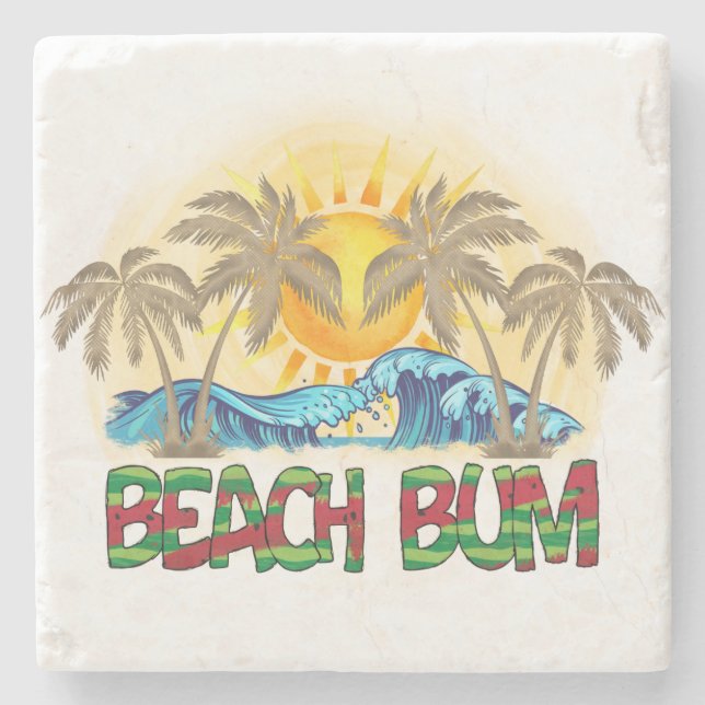 Beach Bum | Watermelon, Ocean Waves & Tropical Sun Stone Coaster (Front)