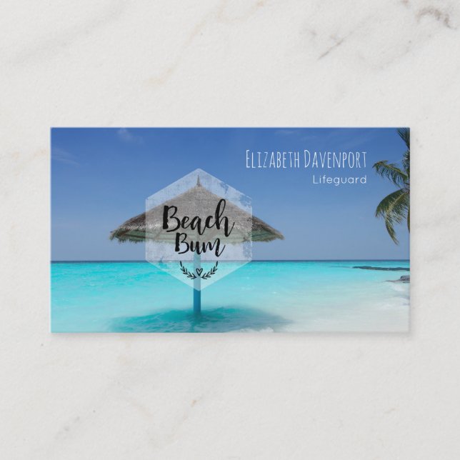 Beach Bum with Thatched Beach Umbrella Business Card (Front)