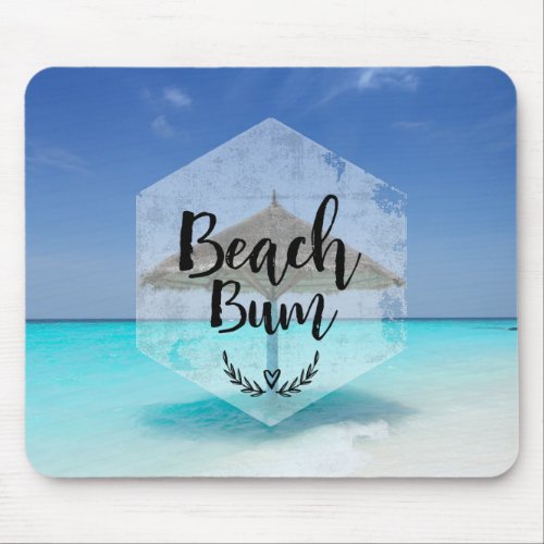 Beach Bum with Thatched Beach Umbrella Mouse Pad