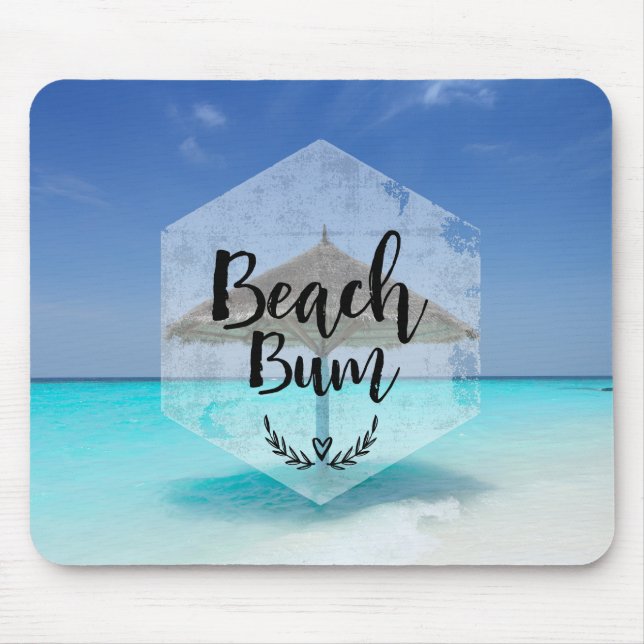 Beach Bum with Thatched Beach Umbrella Mouse Pad (Front)
