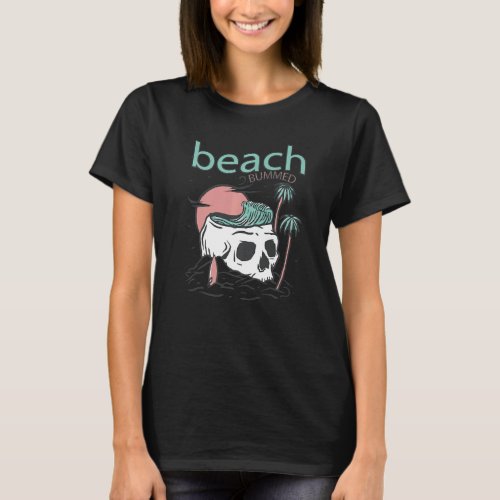 Beach Bummed Halloween Biker Skull Demon Skull T_Shirt