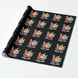 Beach Bun Funny Bunny Pun Dark BG Wrapping Paper