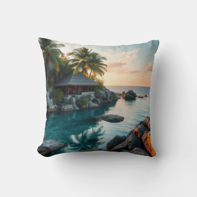 Beach Bungalow 1 & Ocean Dolphin Pillow (Front)
