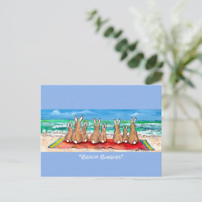 Beach Bunnies Rabbit Vacation Watercolor Art  Post Postcard (Standing Front)