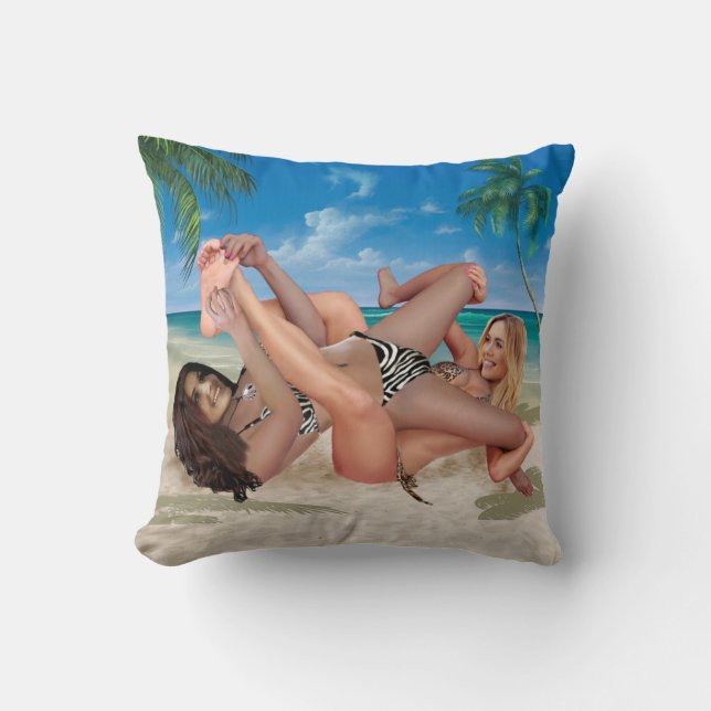 BEACH BUNNY'S TICKLE WRESTLING THROW PILLOW (Front)