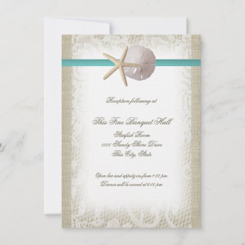 Beach Burlap and Lace Aqua Reception Custom Invitations