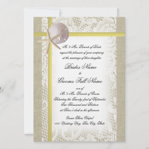 Beach Burlap and Lace Yellow Wedding Announcement