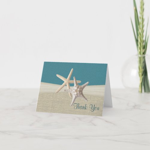 Beach Burlap and Starfish Teal Thank You