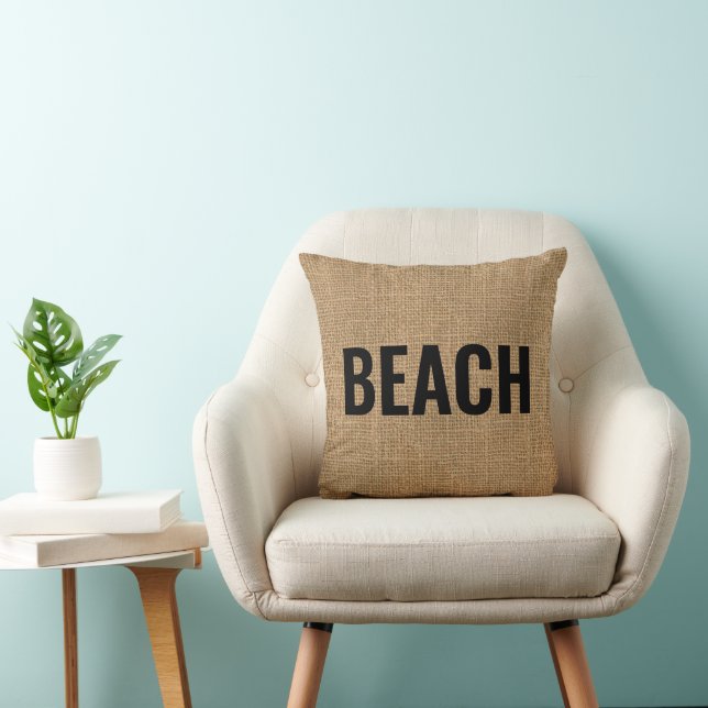 Beach Burlap Coastal Ocean Beach Seaside Throw Pillow (Chair)