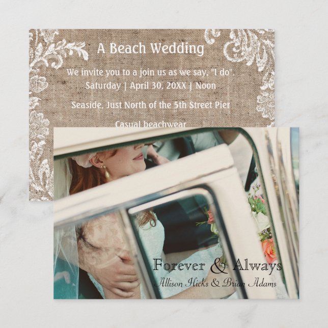 Beach Burlap & Lace - 3x5 Wedding Invitation (Front/Back)
